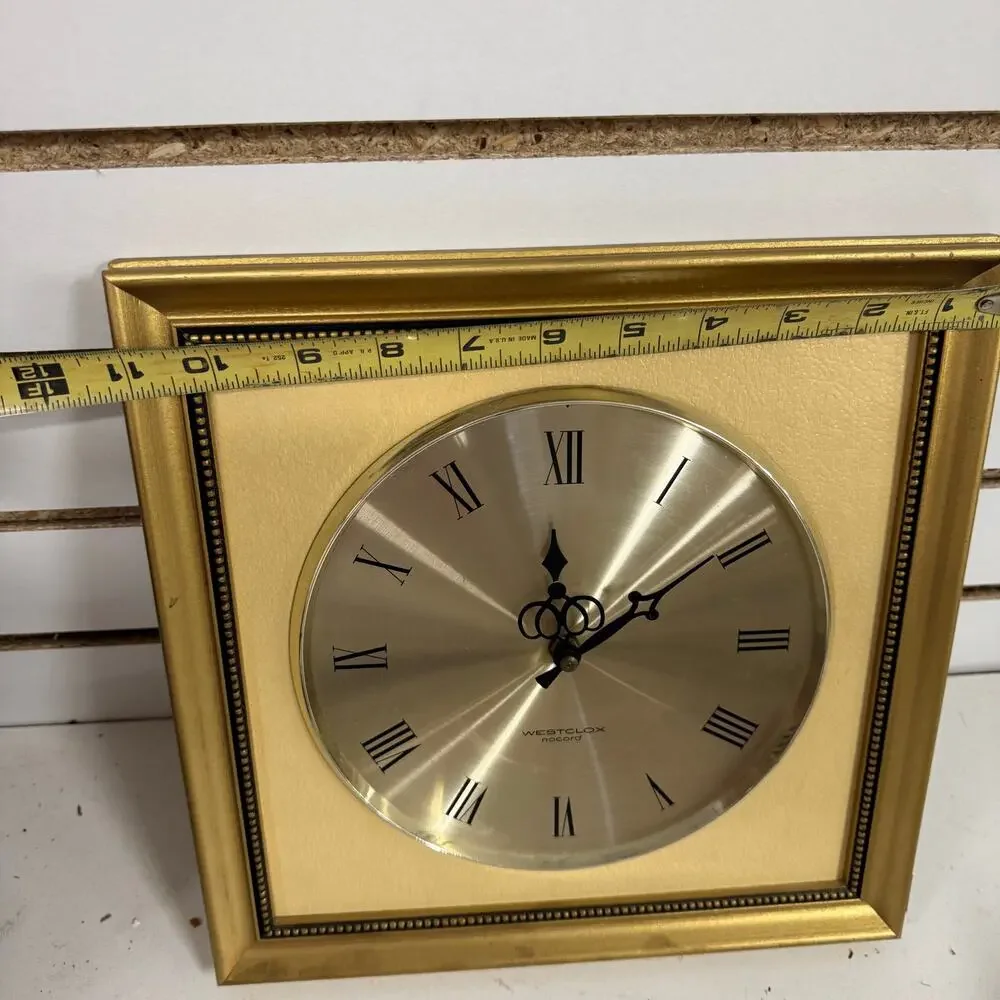 Vintage MCM Westclox Nocord Wall Clock Gold Framed - READ DESCRIPTION